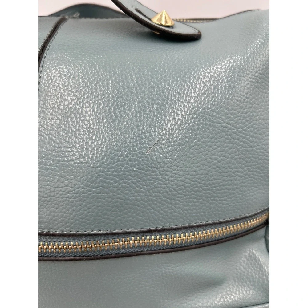 Blue Pebbled Faux Leather Satchel Crossbody Bag Gold Hardware‎ Multi Pocket